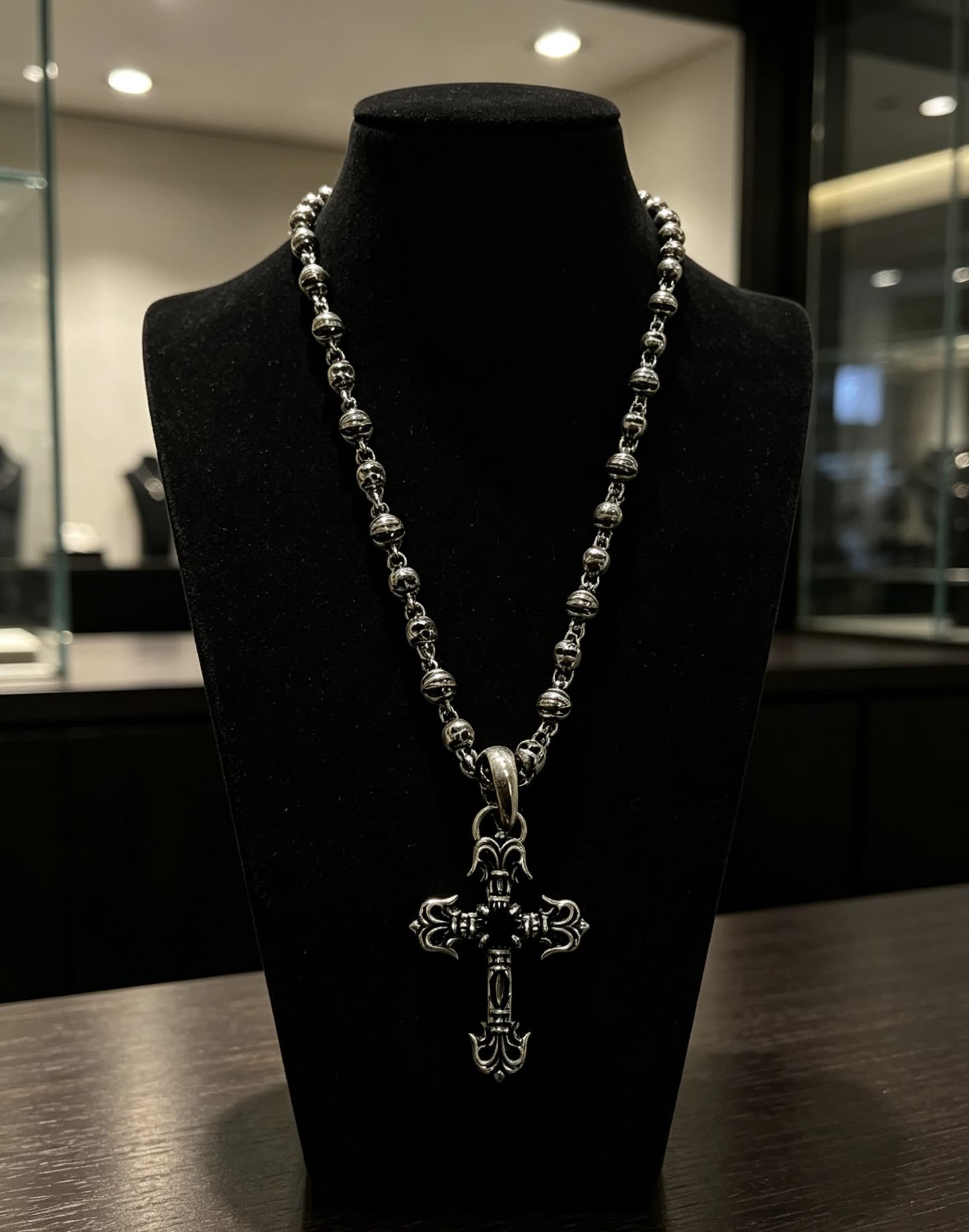 Chrome Hearts Silver Cross Pendant Necklace